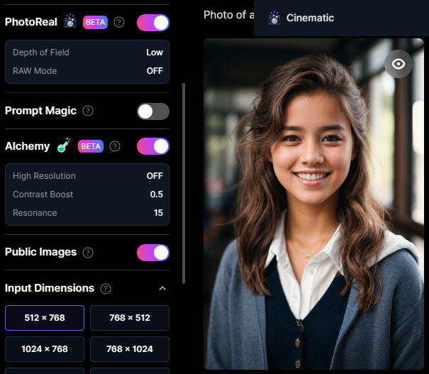 PhotoReal（Low）＋Cinematic＋Alchemy