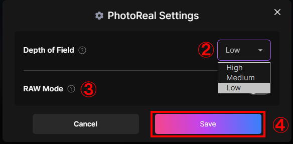 PhotoReal Settings