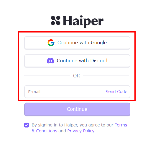 Googleアカウント又はDiscordアカウントでログイン