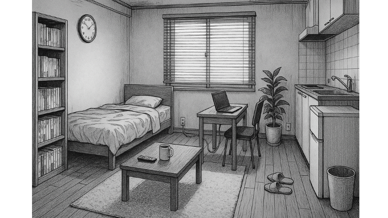 ワンルームの白黒画像