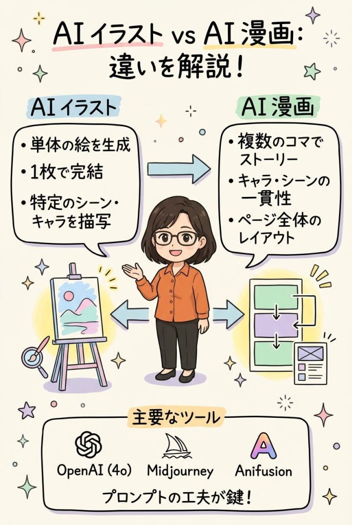 AIイラストAI漫画の違い：図解グラレコ