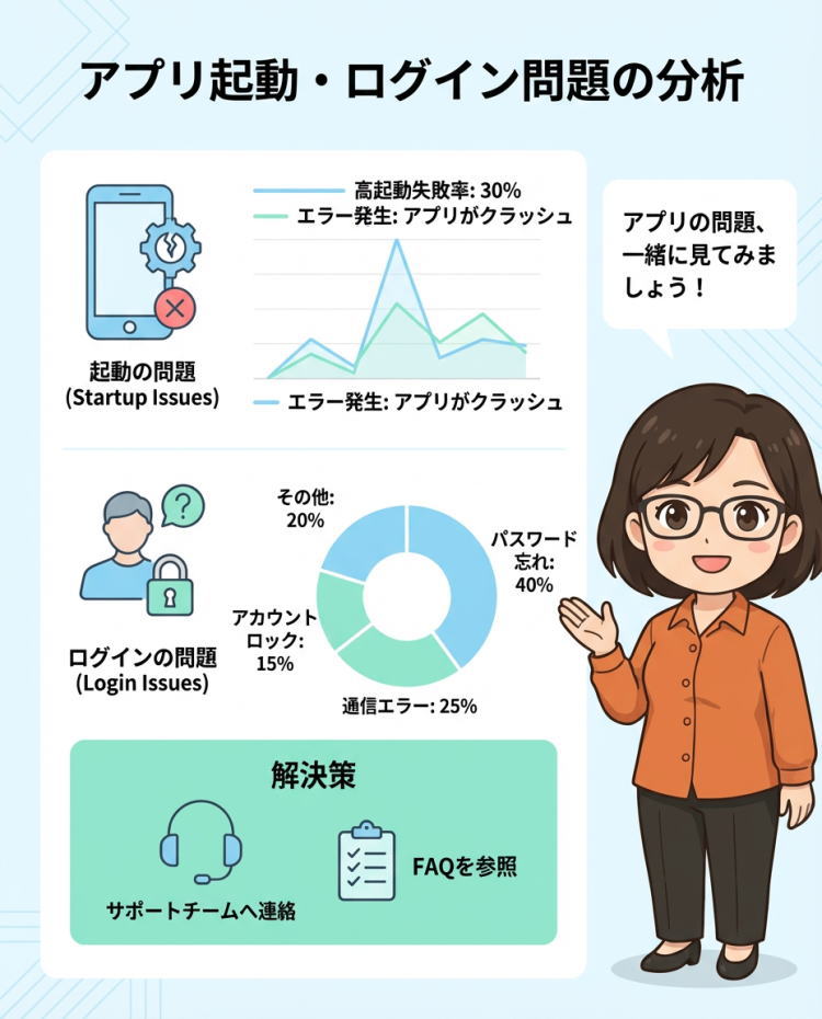 Nanobananaが「使えない」アプリ起動・ログイン問題の分析図