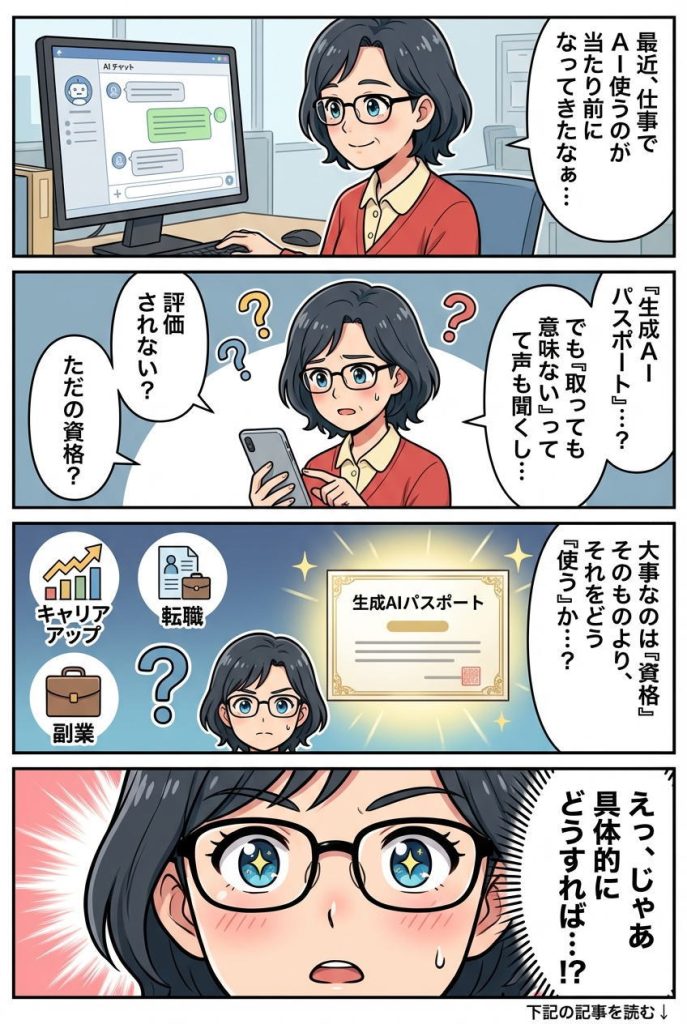 マンガで解説：生成AIパスポート取得後のキャリアパス｜年収アップの実例