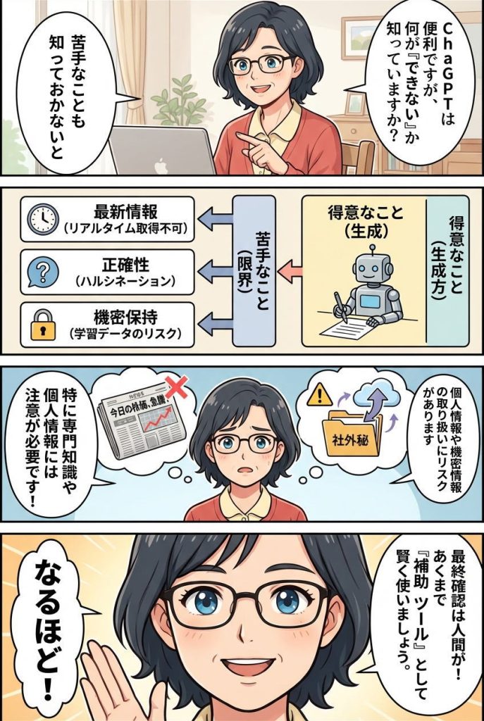 マンガで解説：ChatGPTでできないこと―限界を理解してリスクを回避