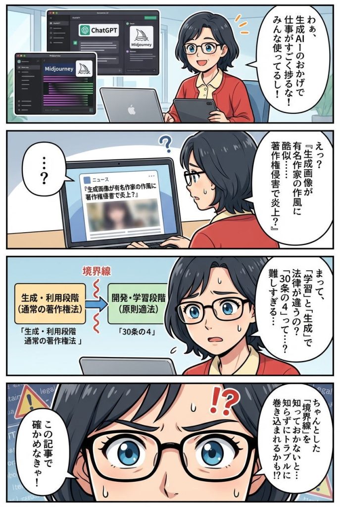 マンガで解説：生成AI著作権リスク完全ガイド｜ビジネス利用の法的注意点
