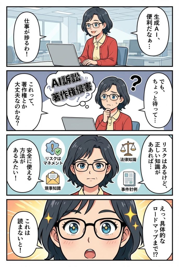 マンガで解説:企業導入事例から学ぶ生成AI活用戦略|全社員取得を目指す企業の取り組み