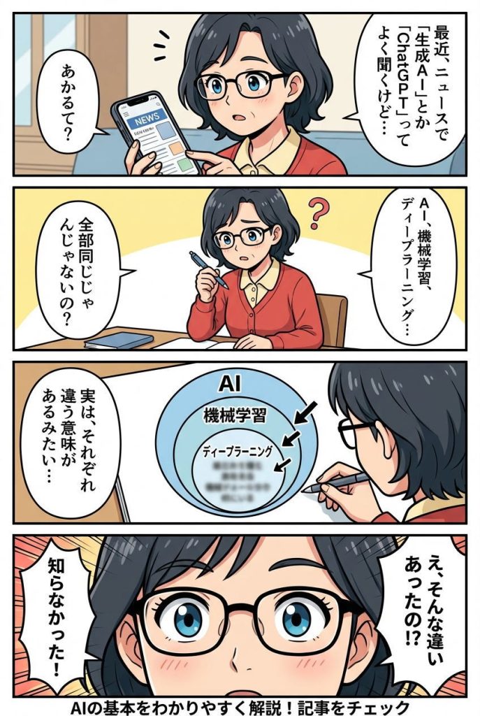 漫画で解説:AI・機械学習・ディープラーニングの基礎知識|生成AIパスポート頻出用語解説