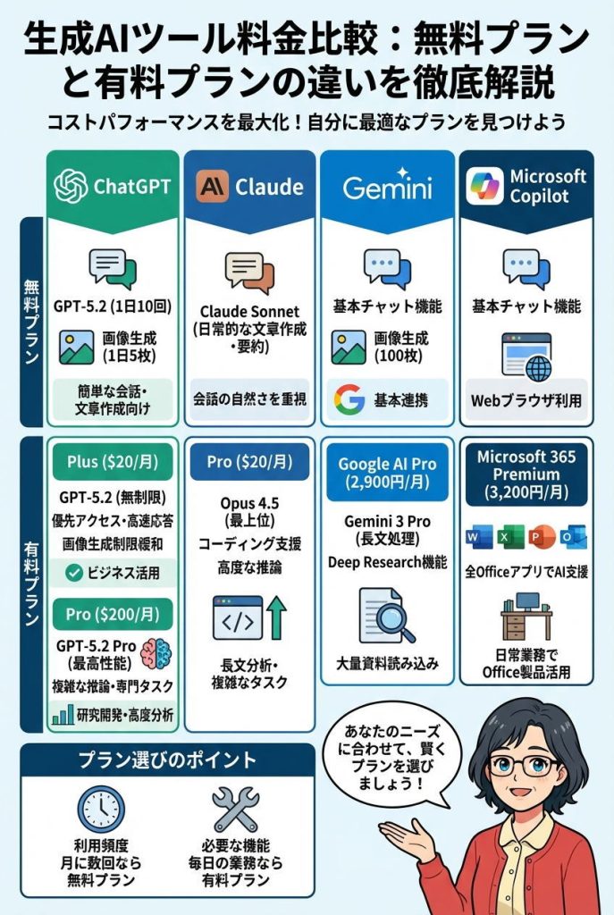 料金プラン詳細比較|無料と有料の違いを知る:図解インフォグラフィック