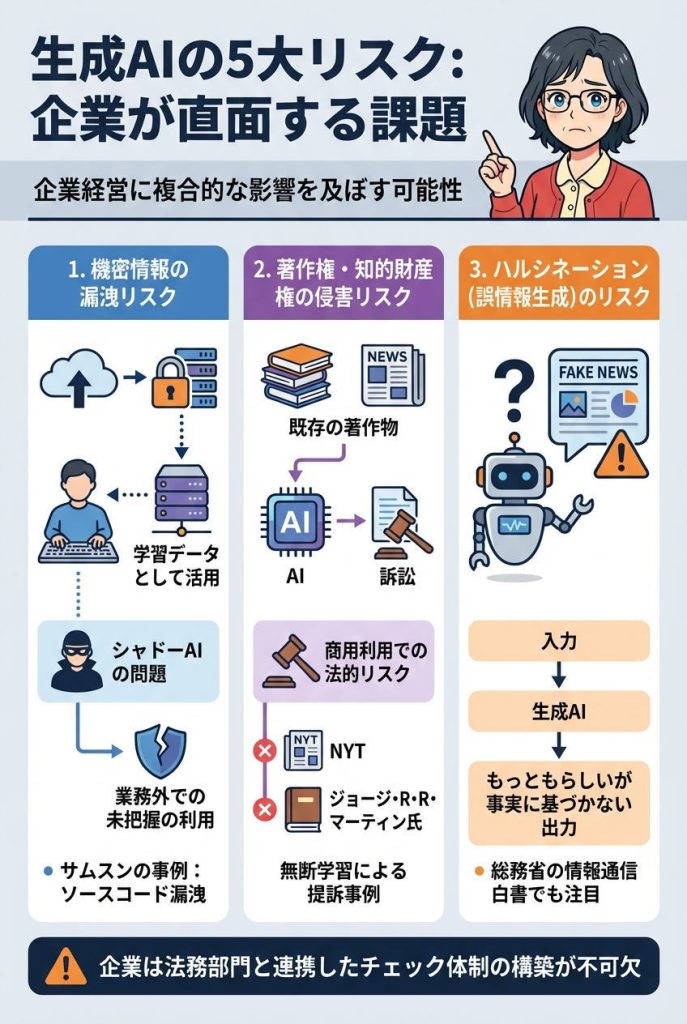生成AIの5大リスクとは何か:図解インフォグラフィック