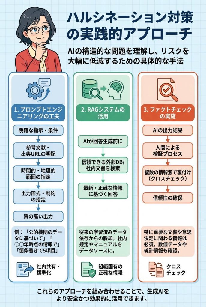 ハルシネーション対策の実践的アプローチ:図解インフォグラフィック