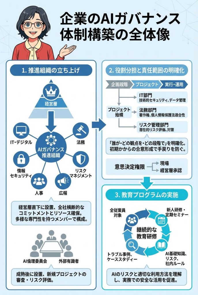 企業のAIガバナンス体制構築の全体像:図解インフォグラフィック