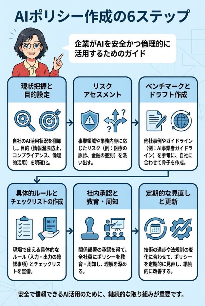 AIポリシー作成の6ステップ:図解インフォグラフィック