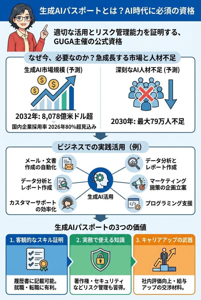 生成AIパスポートとは?AI時代に必須の資格:図解インフォグラフィック