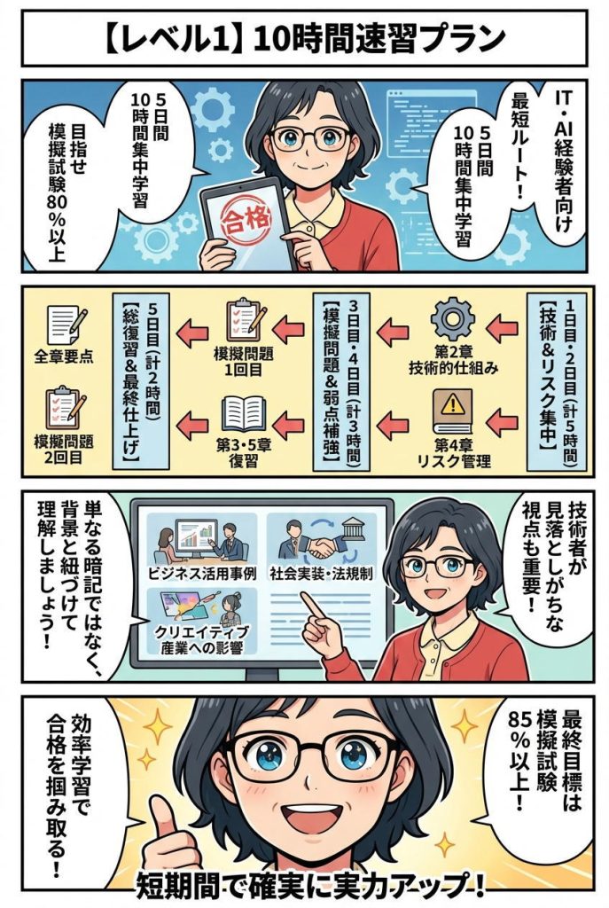 レベル1 IT・AI経験者向け｜10時間速習プラン：漫画解説