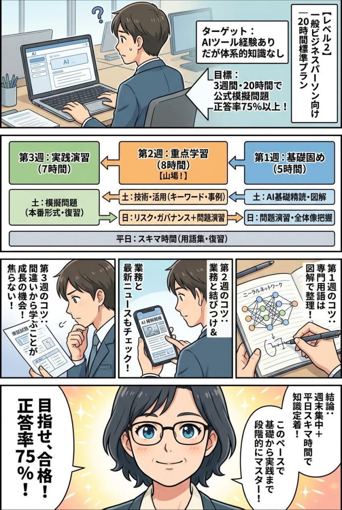 漫画で解説：【レベル2】一般ビジネスパーソン向け｜20時間標準プラン