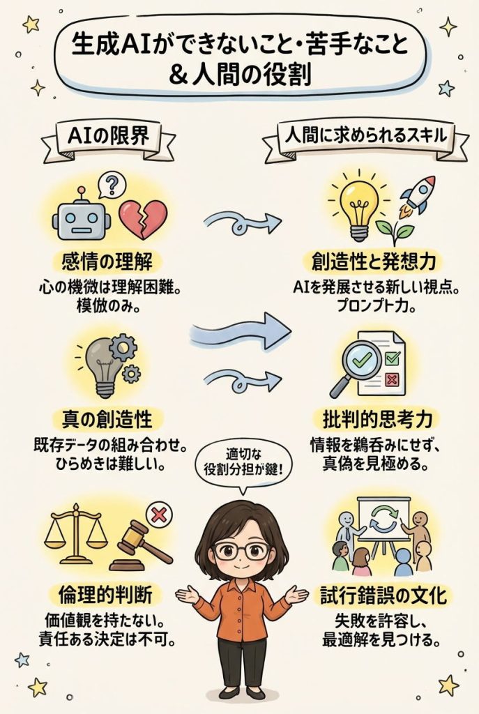 生成AIができないこと・苦手なこと：図解グラレコ