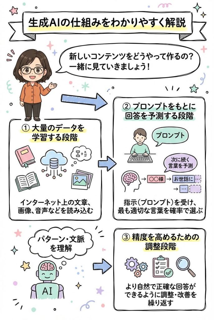 生成AIの仕組みをわかりやすく解説：図解グラレコ