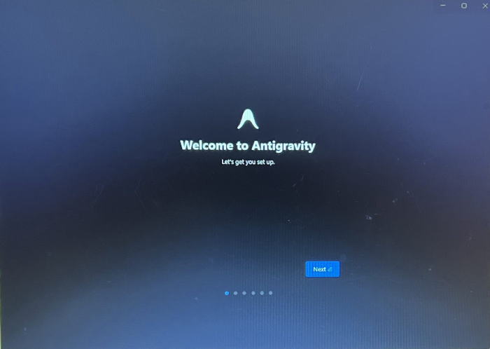 Antigravityウェルカム画面