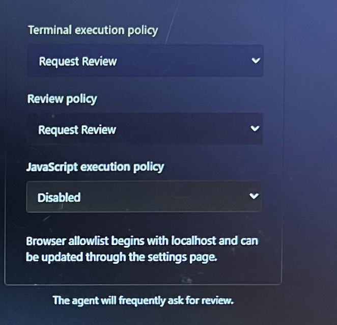 Agent Mode右側のポリシー設定