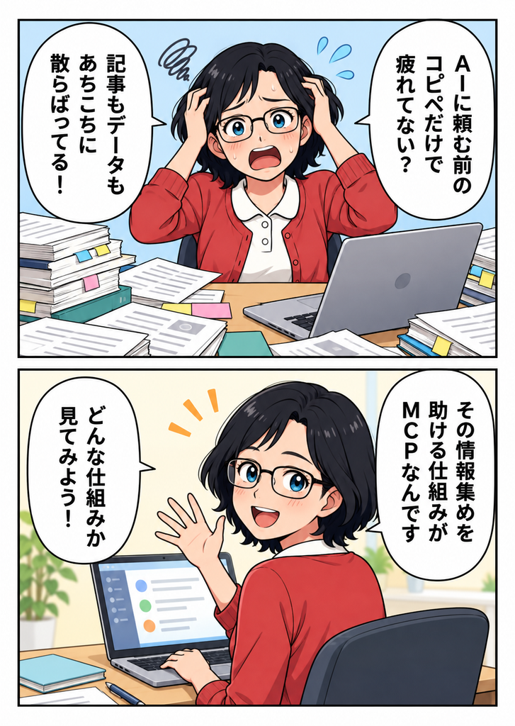 マンガで分かる01、MCPとは?AIと外部サービスをつなぐ仕組みを初心者向けに解説